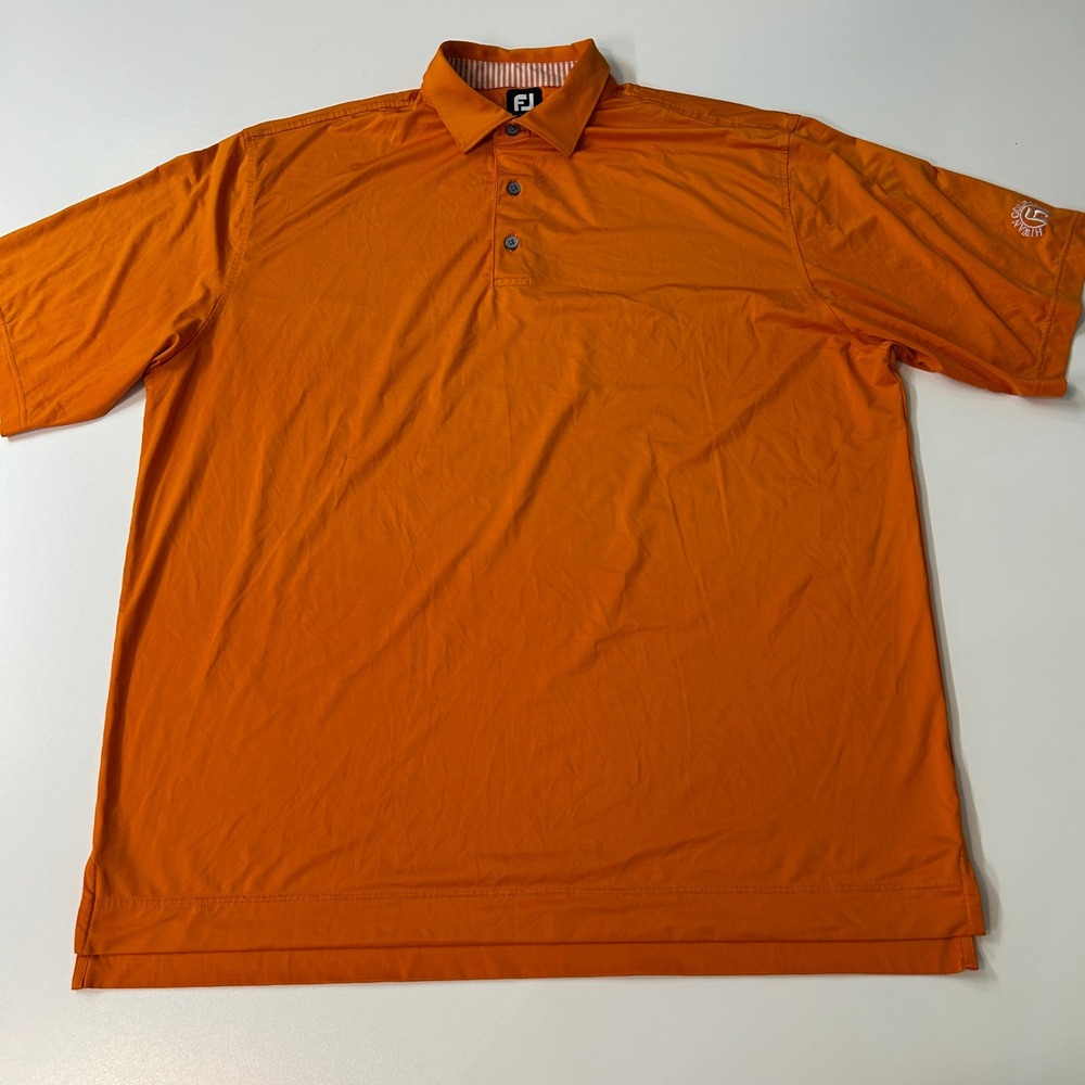 FootJoy Mens XXL Orange Short Sleeve Golf Polo Hiwan Golf Club Logo FJ Shirt